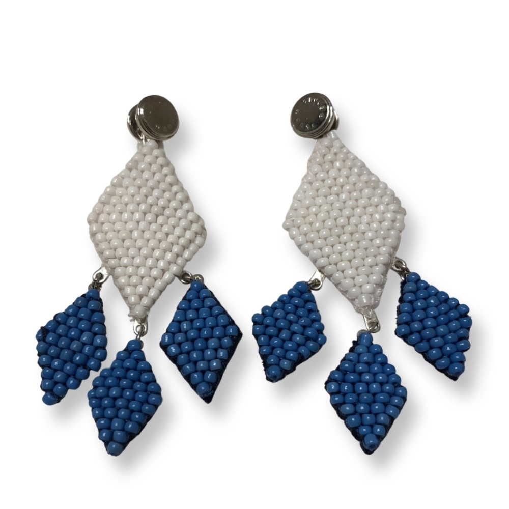 HENRI BENDEL Blue & White Beaded Statement Earrings